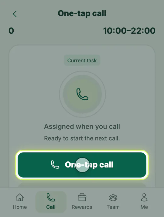 The screen for this step: Start a call